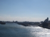 Blick auf Montreal von einer Brücke über den St. Lorenz Strom